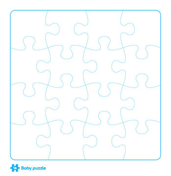 Vector baby puzzle template. 16 pieces. Isolated on white background