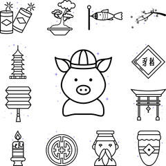 Fototapeta premium China pig, China culture icon in a collection with other items