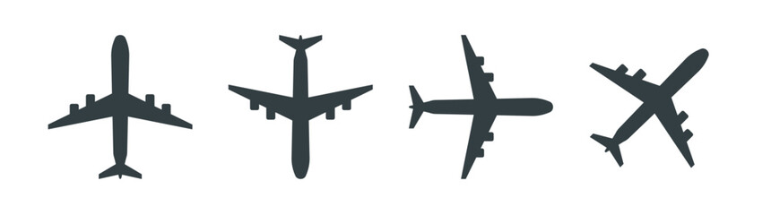 Airplane vector silhouette icons set for web design illustration, image - Black and white trace image contour of plane aircraft for tourism, travel, holiday, trip symbol and icon - Fly, jet, airbus