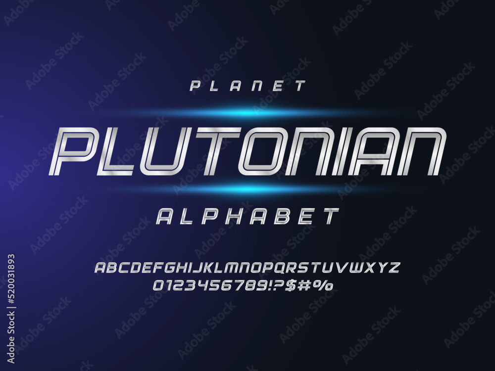 Poster future tech alphabet design with uppercase, numbers and symbol