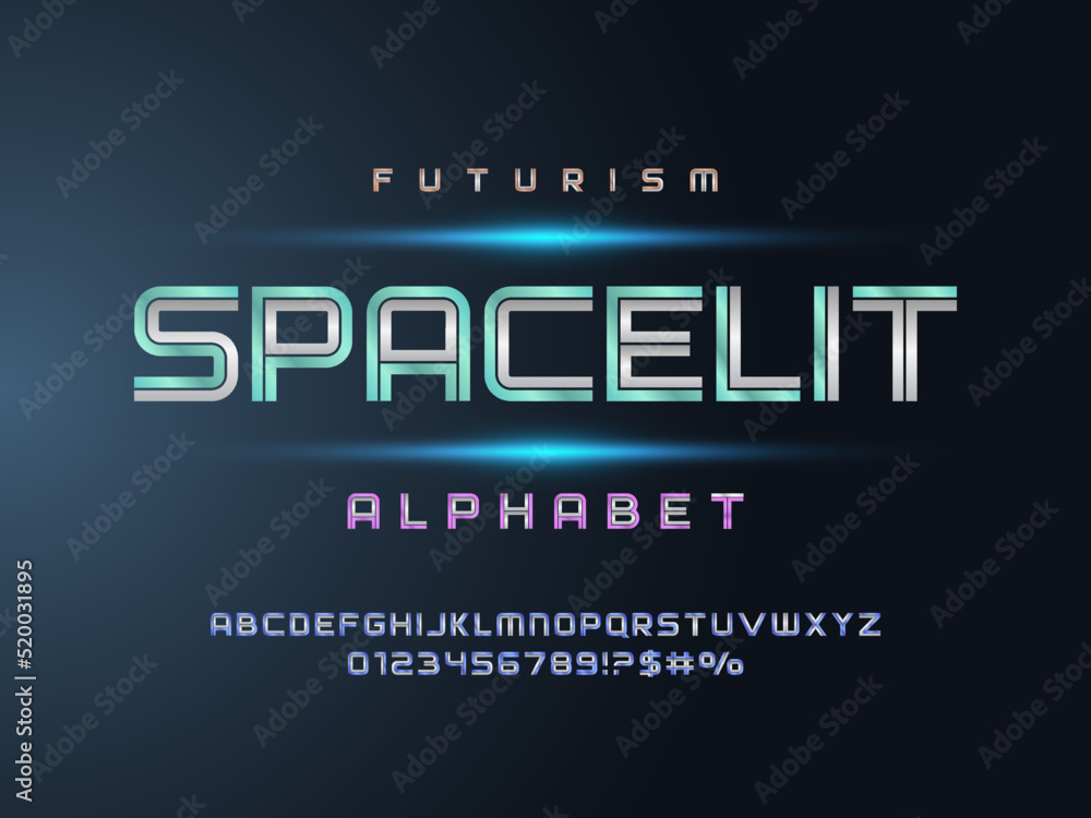 Poster future tech alphabet design with uppercase, numbers and symbol