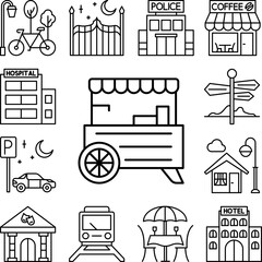 Food stall icon in a collection with other items