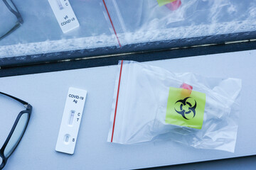 Coronavirus covid19 test kit with a disposal plastic bag