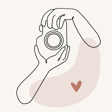 recommend clip art: Hand drawn hands taking photo in line art style. Sketch outline isolated minimalistic illustration.