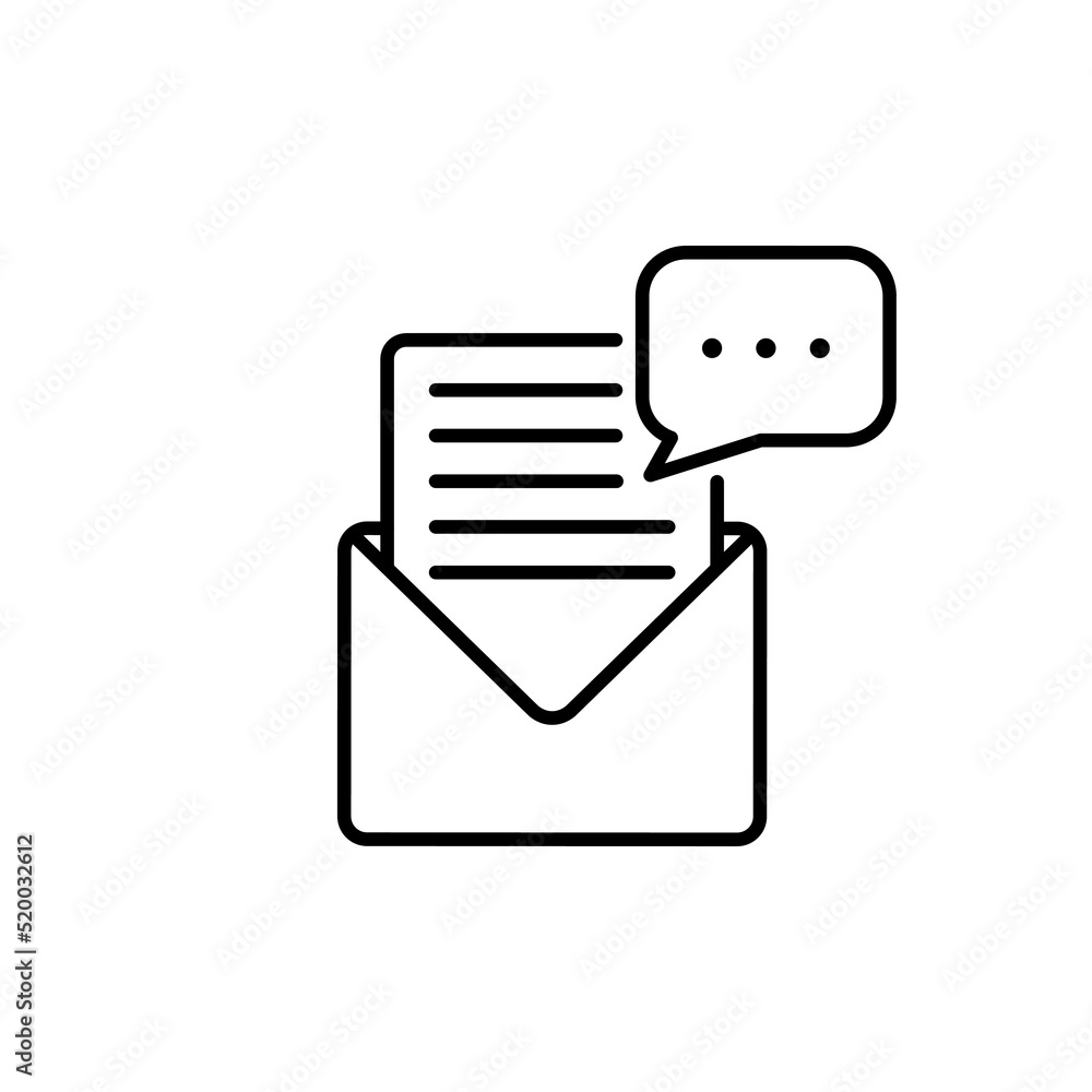 Poster open paper letter in envelope line icon. post message mail linear pictogram. web email document send