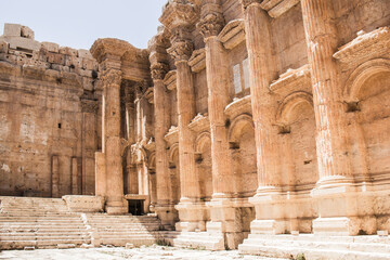 Beautiful view of the ruins of The Temple of Bacchus in Baalbek, Lebanon