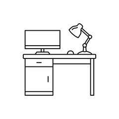 Computer desktop, workspace table icon in line style icon, isolated on white background