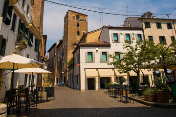 Fototapeta premium The historic Piazza Pola square in the historic centre of Treviso, Veneto, Italy. Looking towards Via Paris Bordone 
