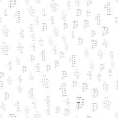 Chemical formulas. Scientific, educational background. Seamless pattern. Vector on white.