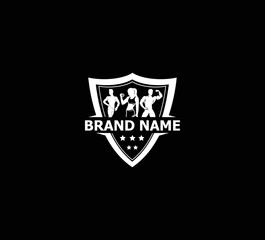 Fototapeta premium fitness center logo design concept with shield and black background.