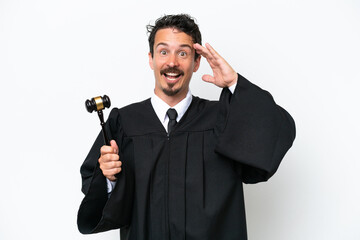 Young judge caucasian man isolated on white background with surprise expression