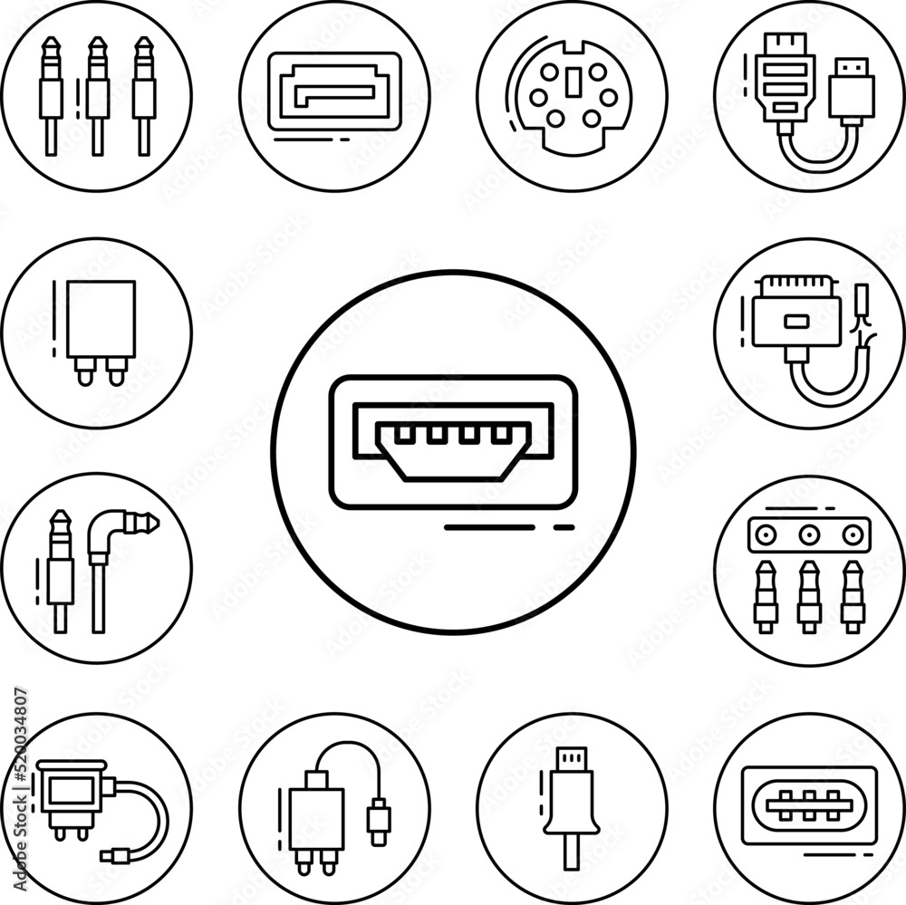 Poster usb, connector icon in a collection with other items