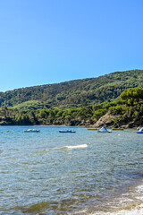 Capoliveri, Straccoligno, Insel, Elbe, Badestrand, Strand, Bucht, Küste, Wassersport, Segelschiffe, Capo Perla, Toskana, Toskanischer Archipel, Sommer, Italien