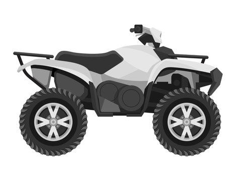 Quad bike in side view. four-wheeled motorcycle