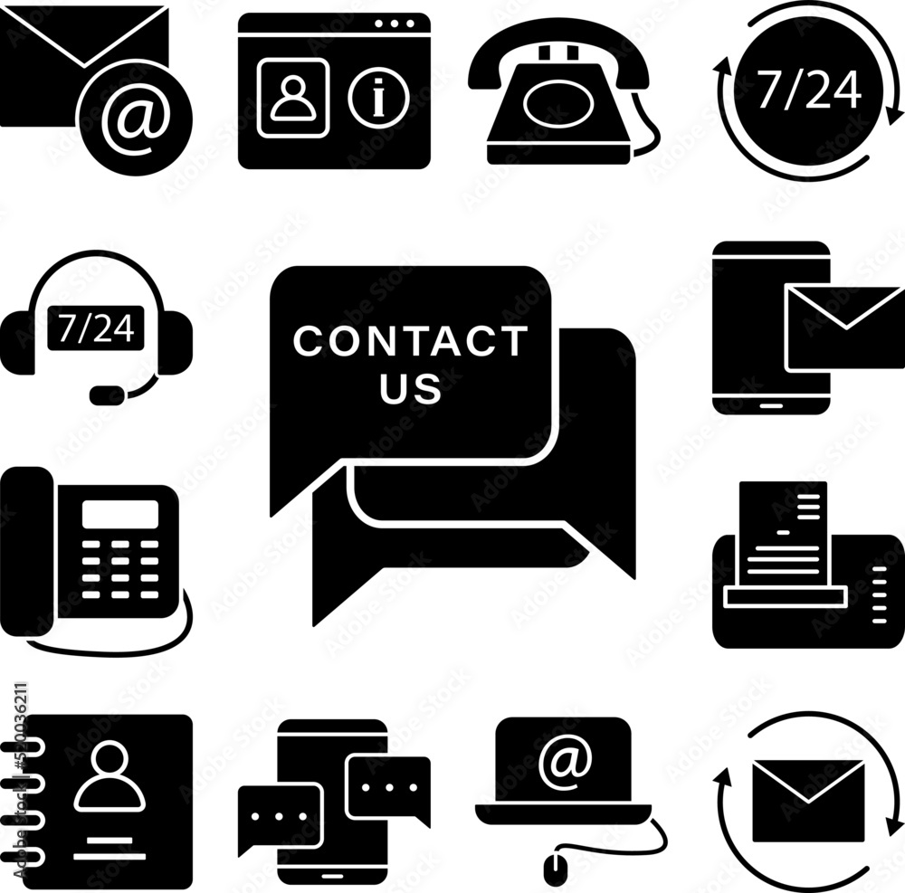 Poster chat bubbles contact us icon in a collection with other items