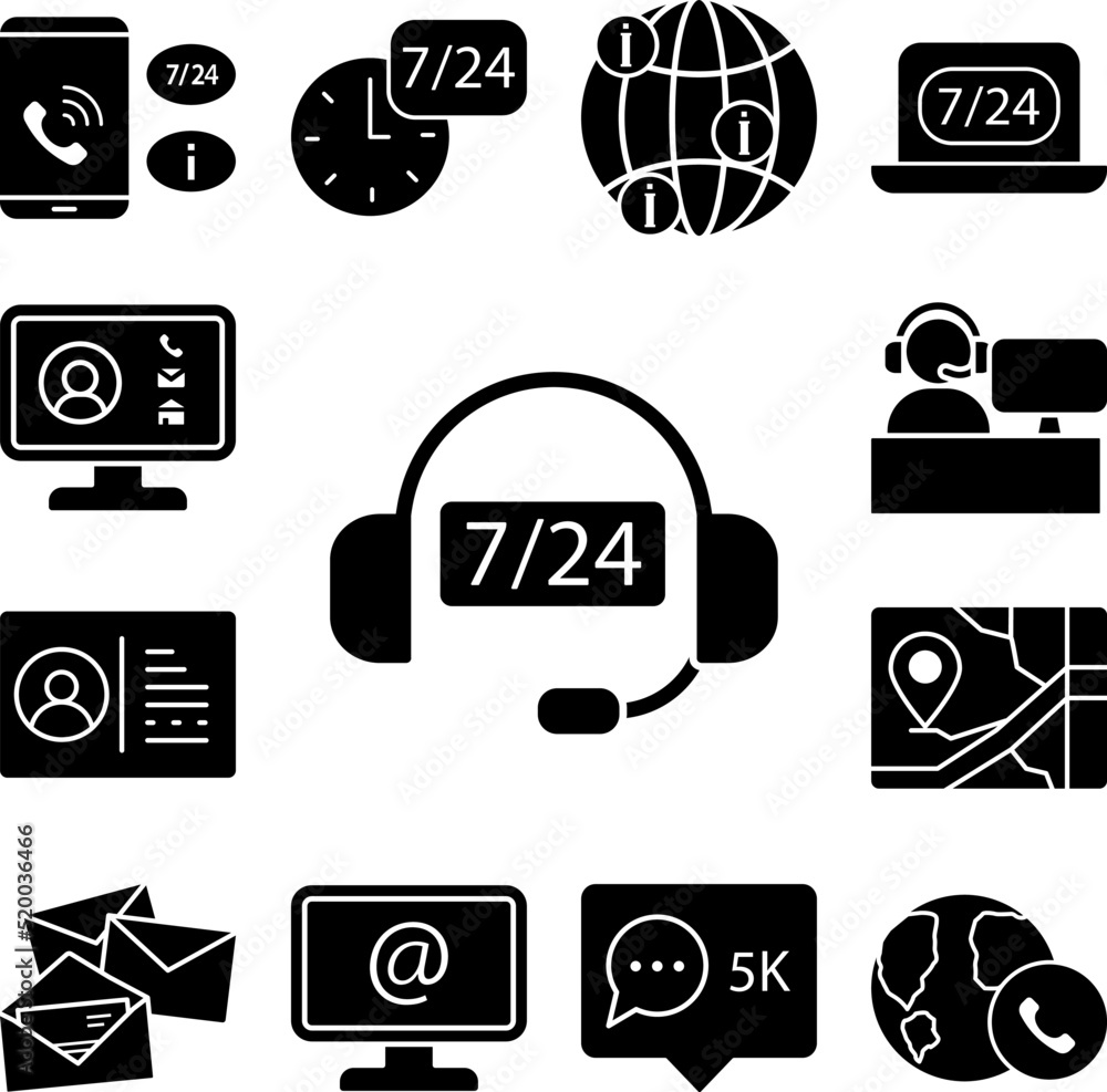 Poster 7/24 headphone operator icon in a collection with other items