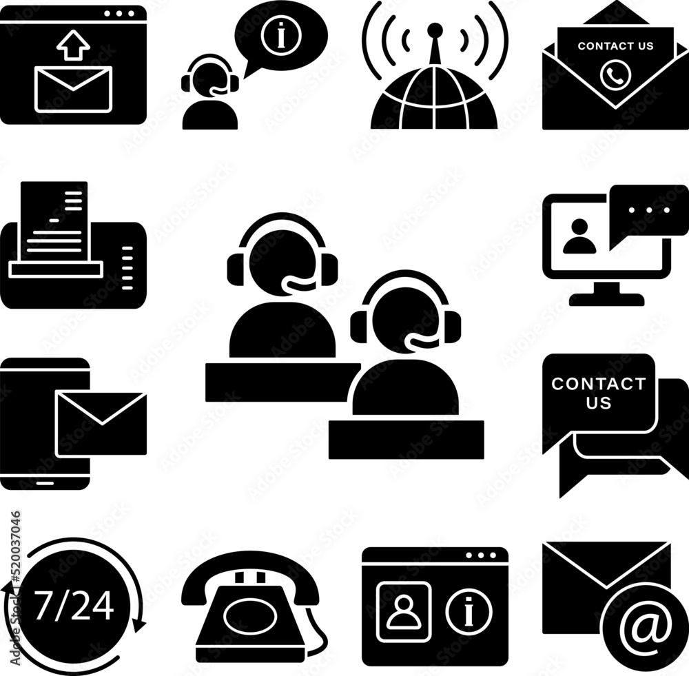 Poster call operators headphones icon in a collection with other items