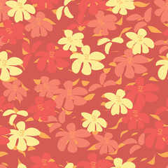 seamless pattern of red and light beige flowers on a dark burgundy background
