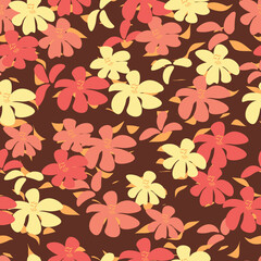 seamless pattern of red and yellow lilies on a dark background