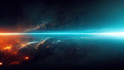 Star explosion in a galaxy of an unknown universe with light beams and rays. High energy particles from outer space, 3D artwork - obrazy, fototapety, plakaty