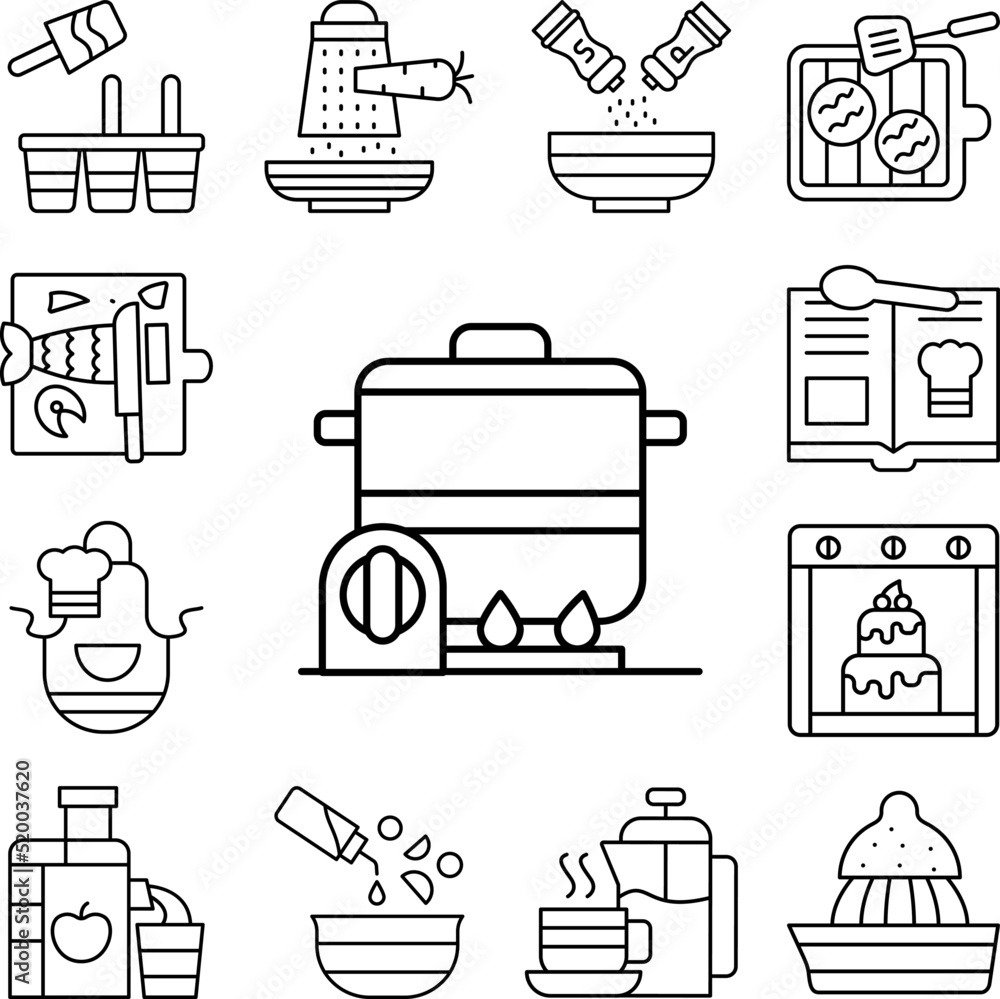 Poster pan stove timer icon in a collection with other items