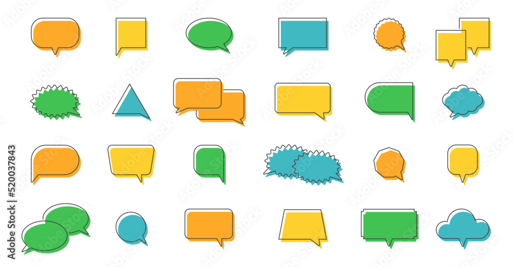 Poster speech balloon icons set. speak line color text box. talk chat cloud. message circle tag. dialog bub
