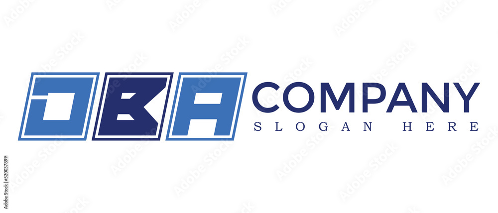 Poster dba three letter rounded rectangle boxes shape element symbol digital initial technology media busin