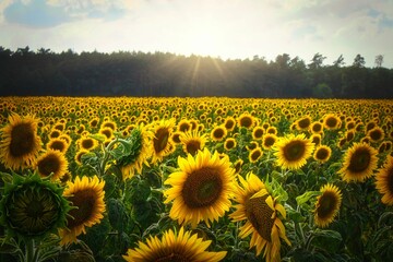 Sonnenblumenfeld - Sunflower - Field - Ecology - Environment - Agriculture - Bioeconomy - High...
