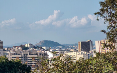 Obraz premium gazebo trees forest trunk tropical mountain hill landscape horizon green clear blue sky cloud dry leaves autumn favela city urban slope path street alley guardhouse stair car lane top view