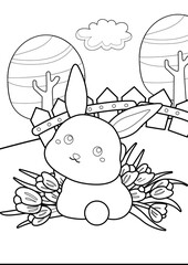 Easter Bunny Theme Coloring Pages A4 for Kids and Adult	
