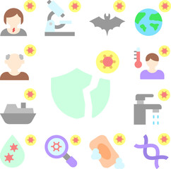 Broken, shield, coronavirus icon in a collection with other items