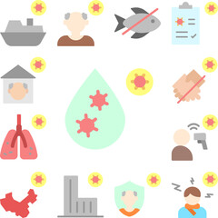 Obraz premium Water drop, coronavirus icon in a collection with other items
