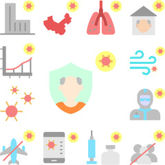 Protected, coronavirus icon in a collection with other items