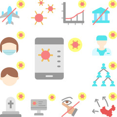 Smartphone, news, coronavirus icon in a collection with other items