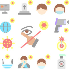 No touch eye, coronavirus icon in a collection with other items