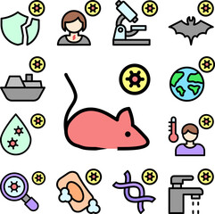 Mouse, coronavirus icon in a collection with other items