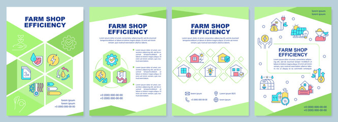 Fototapeta na wymiar Farm shop efficiency green brochure template. Leaflet design with linear icons. Editable 4 vector layouts for presentation, annual reports. Arial-Black, Myriad Pro-Regular fonts used