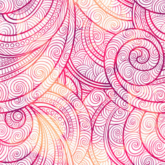 Hand drawn waves and swirls - ornamental boho vintage seamless pattern. Digital ornament with mixed media texture - watercolour, acrylic, gouache. Endless rapport for packaging, textiles, decoupage.