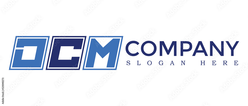 Poster dcm three letter rounded rectangle boxes shape element symbol digital initial technology media busin