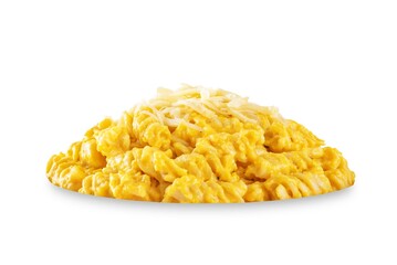 Pumpkin cream sauce pasta on a white isolated background
