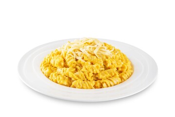 Pumpkin cream sauce pasta on a white isolated background