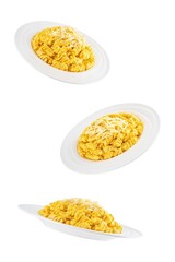 Pumpkin cream sauce pasta on a white isolated background