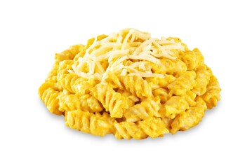 Pumpkin cream sauce pasta on a white isolated background