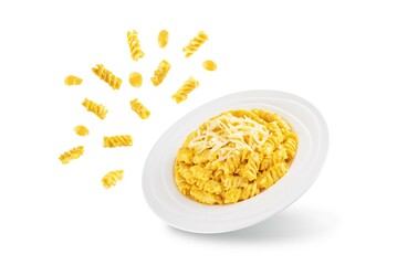 Pumpkin cream sauce pasta on a white isolated background