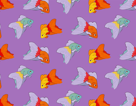 Cute cartoon pattern with bright veiltail fish.