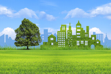 Ville verte, concept ville écologique sous le ciel bleu, sobriété énergétique et économie...