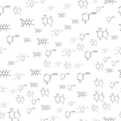 Chemical formulas. Seamless pattern. Vector background on white.