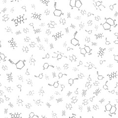 Chemical formulas. Seamless pattern. Vector background on white.