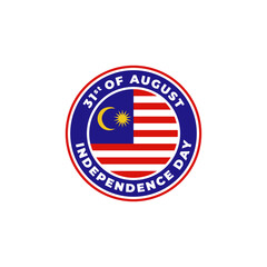 Malaysia Independence Day 31st of August. Circle Logo Badge for Label, Sign, Symbol, Stamp, Emblem, and Icon Vector Illustration