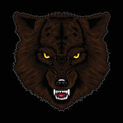angry dog ​​or wolf head hunting for food